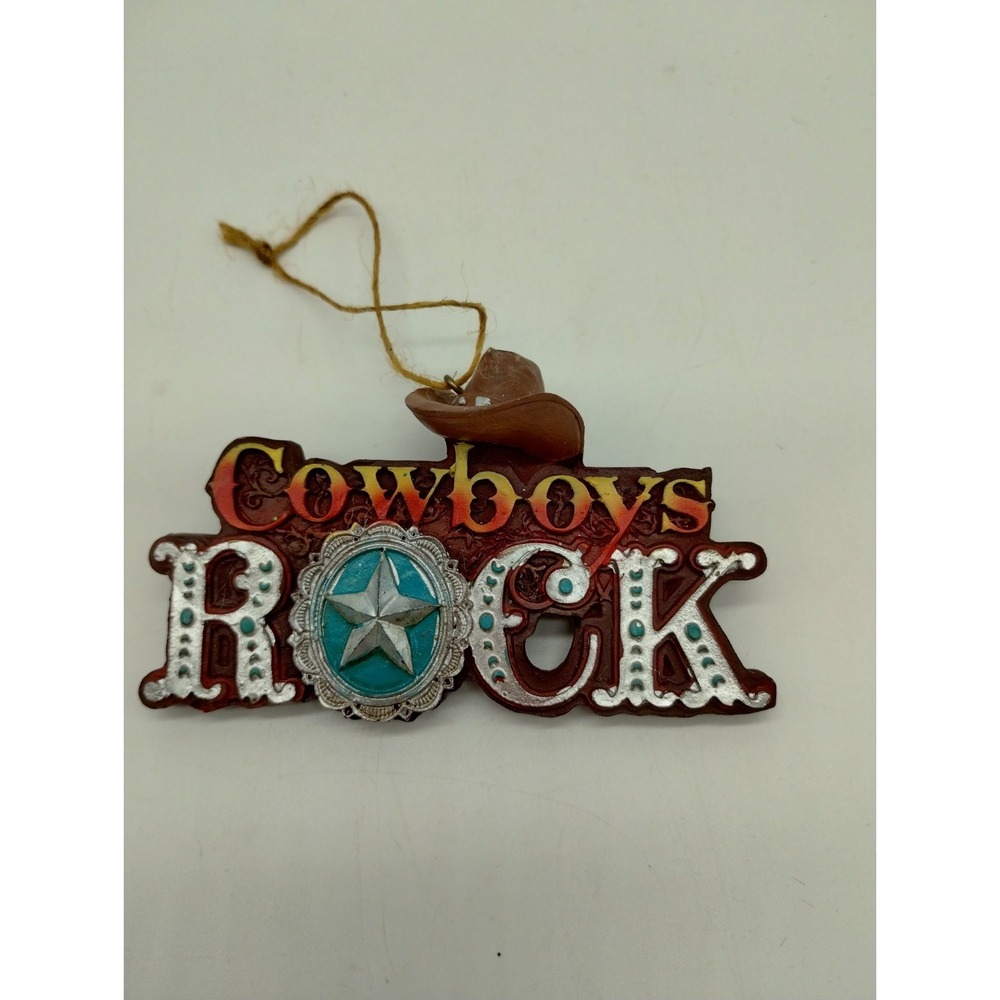 Cowboys Rock Western Rodeo Christmas Ornament Hat Star Resin